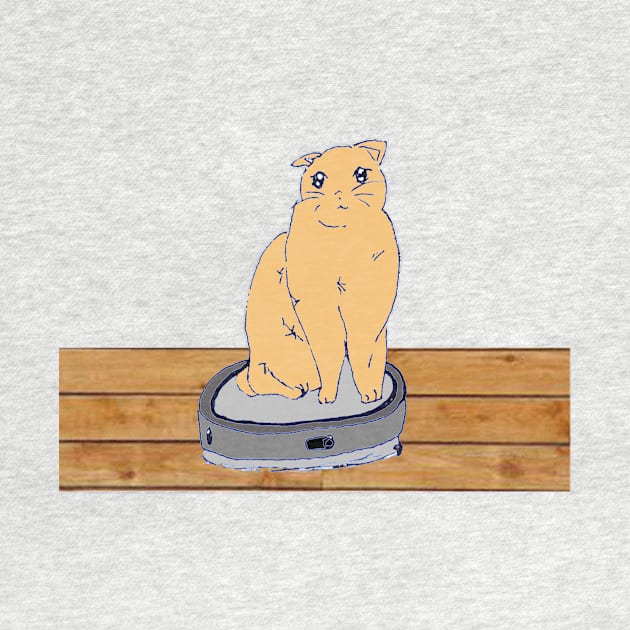 Funny cute cat riding on vacuum robot cleaner by Artstastic